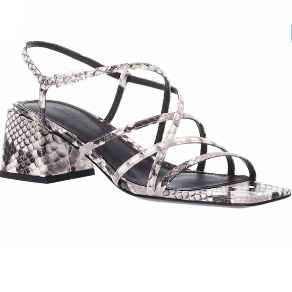 Sigerson Morrison Ellia Gray Snake Leather Ankle Strap Heeled Sandals Pumps 38 - Picture 3 of 11
